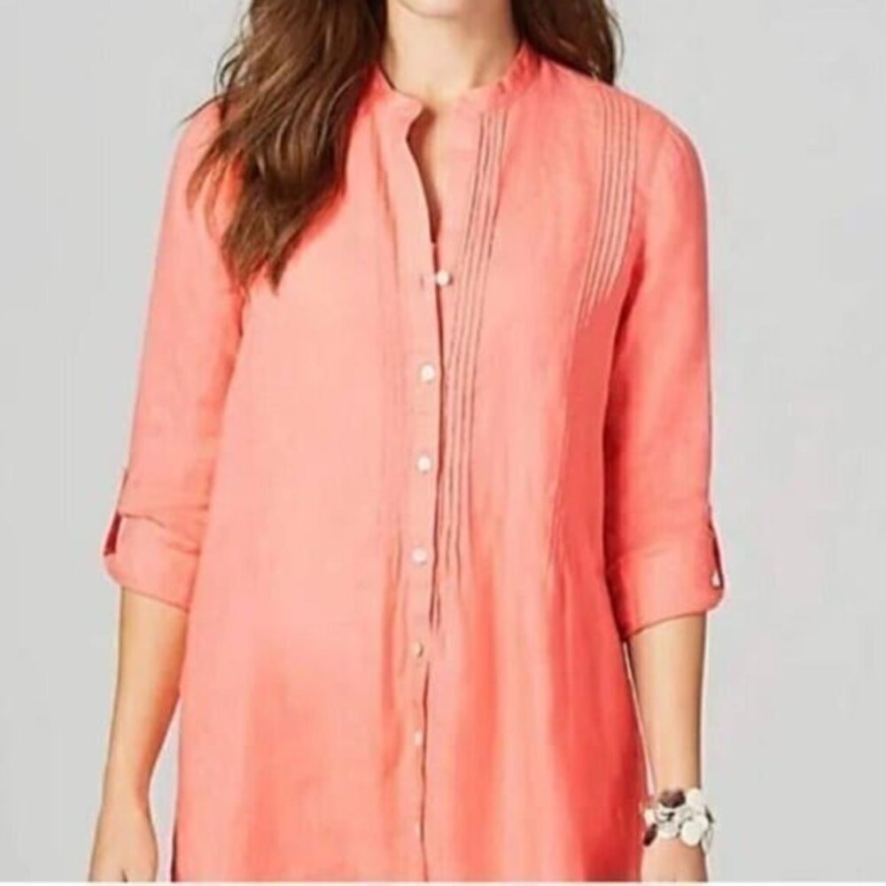 J. Jill love linen pintuck coral Women's Coral  tunic size XS Button-Up Top